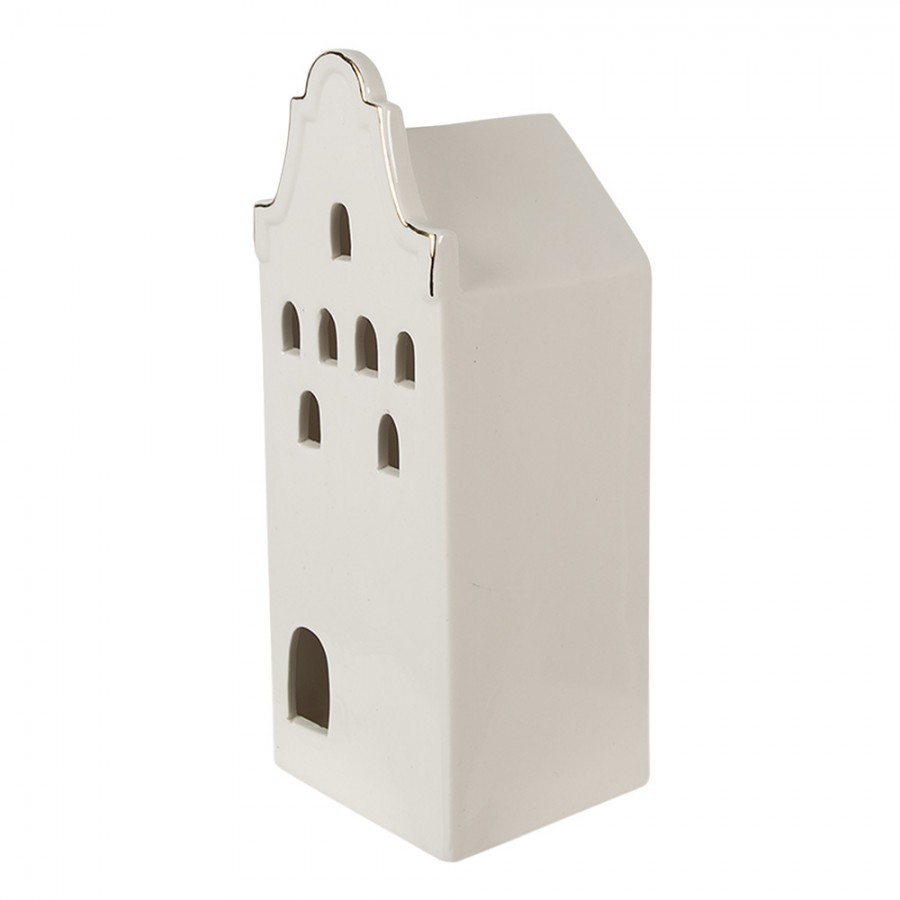 Béžová dekorace porcelánový domek s Led světýlky Christmas House L - 8*8*20 cm