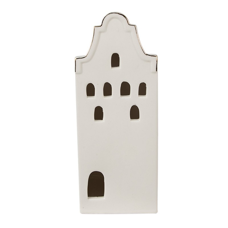 Béžová dekorace porcelánový domek s Led světýlky Christmas House L - 8*8*20 cm