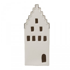 Béžová dekorace porcelánový domek s Led světýlky Christmas House M - 7*6*16 cm