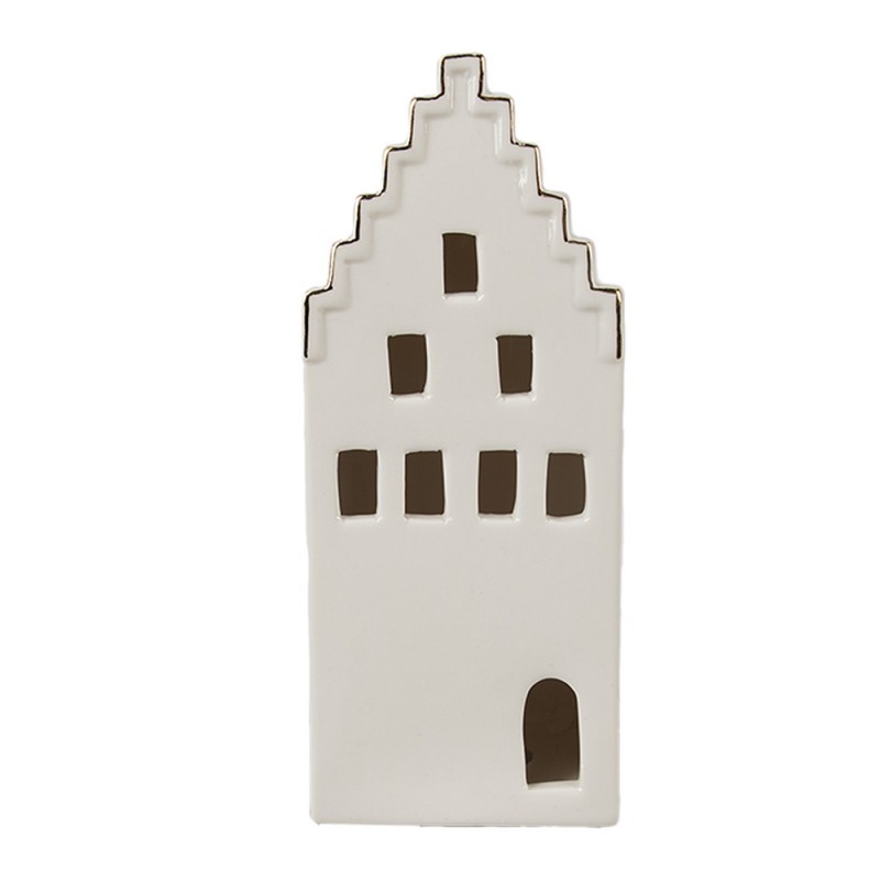 Béžová dekorace porcelánový domek s Led světýlky Christmas House M - 7*6*16 cm