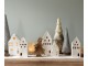 Béžová dekorace porcelánový domek s Led světýlky Christmas House L - 8*8*20 cm