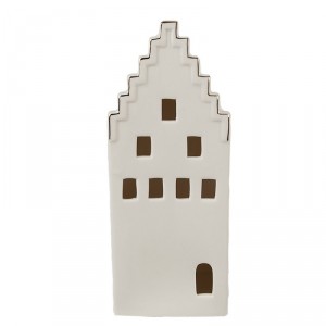 Béžová dekorace porcelánový domek s Led světýlky Christmas House L - 8*8*20 cm