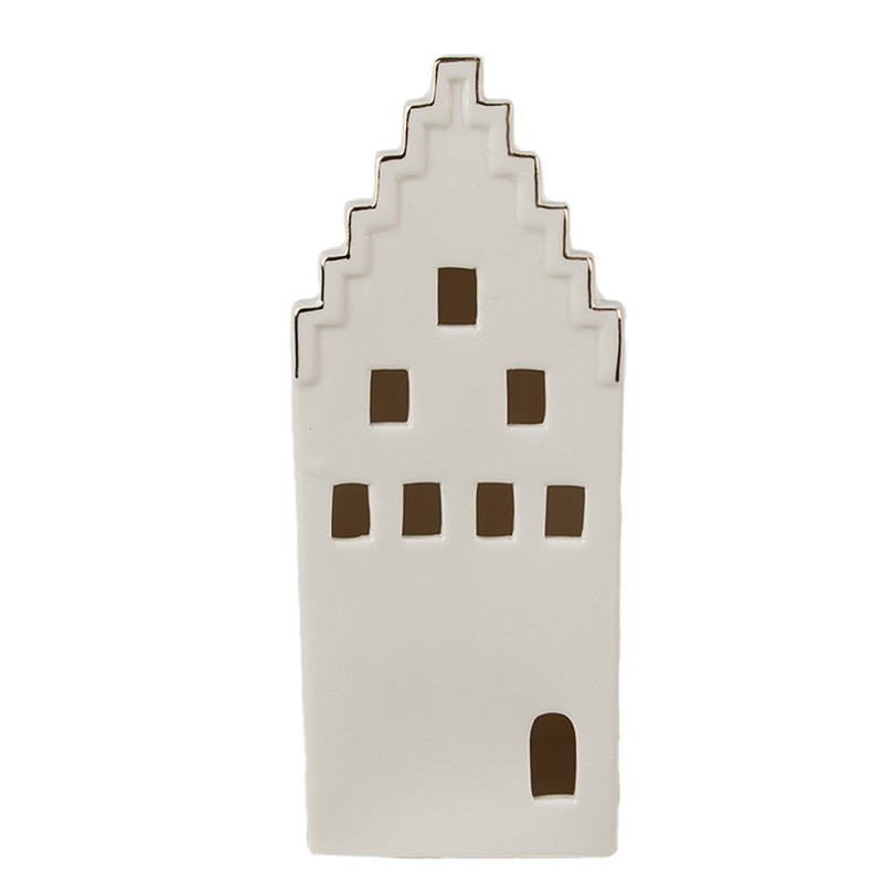 Béžová dekorace porcelánový domek s Led světýlky Christmas House L - 8*8*20 cm