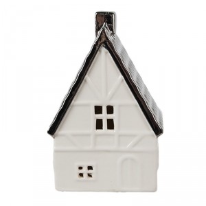 Béžová dekorace porcelánový domek s Led světýlky Christmas House M - 8*7*12 cm