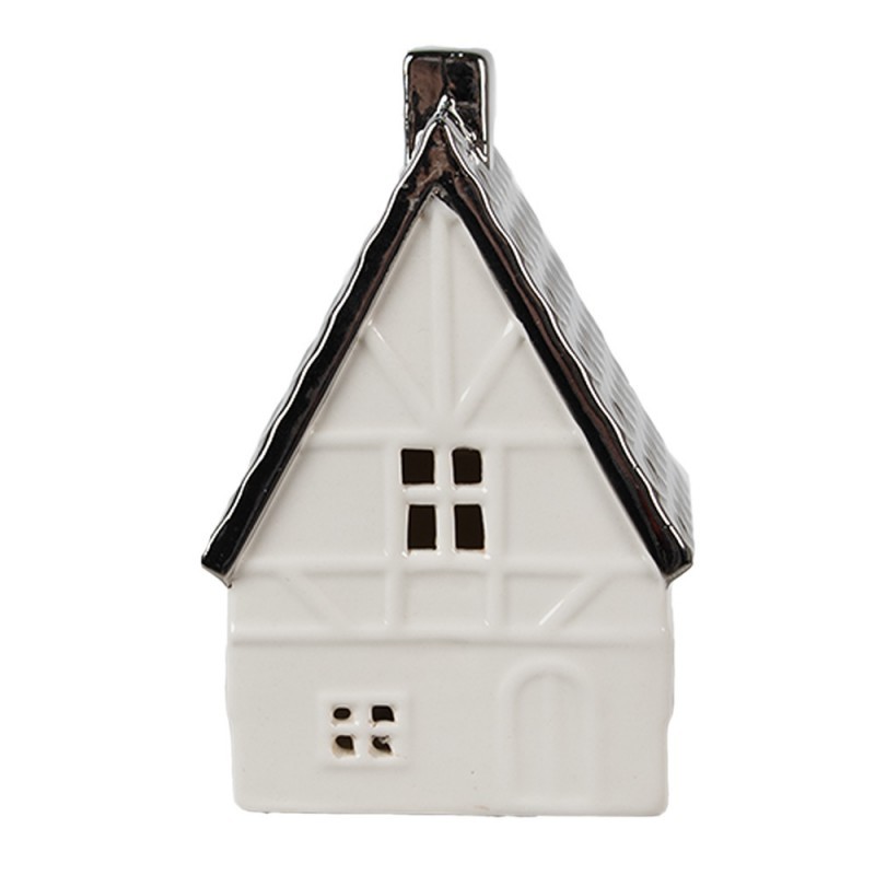 Béžová dekorace porcelánový domek s Led světýlky Christmas House M - 8*7*12 cm