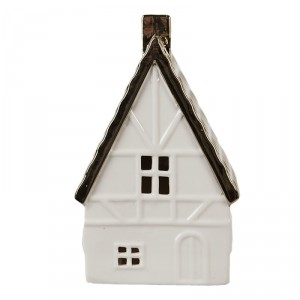 Béžová dekorace porcelánový domek s Led světýlky Christmas House L - 10*8*16 cm