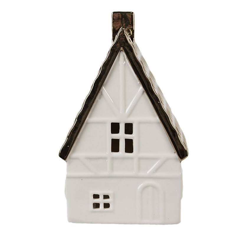 Béžová dekorace porcelánový domek s Led světýlky Christmas House L - 10*8*16 cm