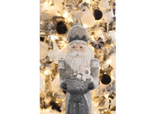 Stříbrná vánoční dekorace socha Santa jako Louskáček - 22*21*82 cm