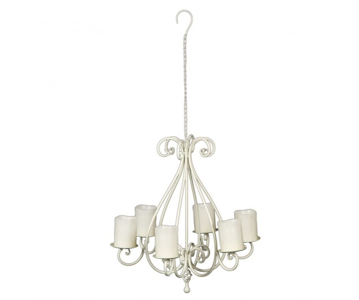Krémový antik kovový lustr na 6 svíček Romance - 53*53*56 cm