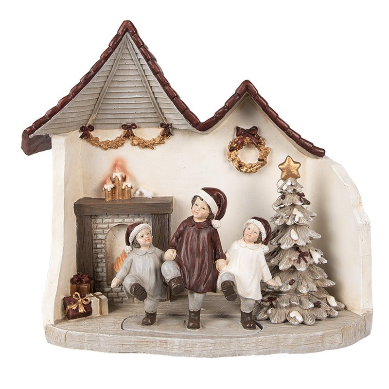 Vánoční dekorace děti ve světnici s Led světýlky - 24*10*22 cm Clayre & Eef