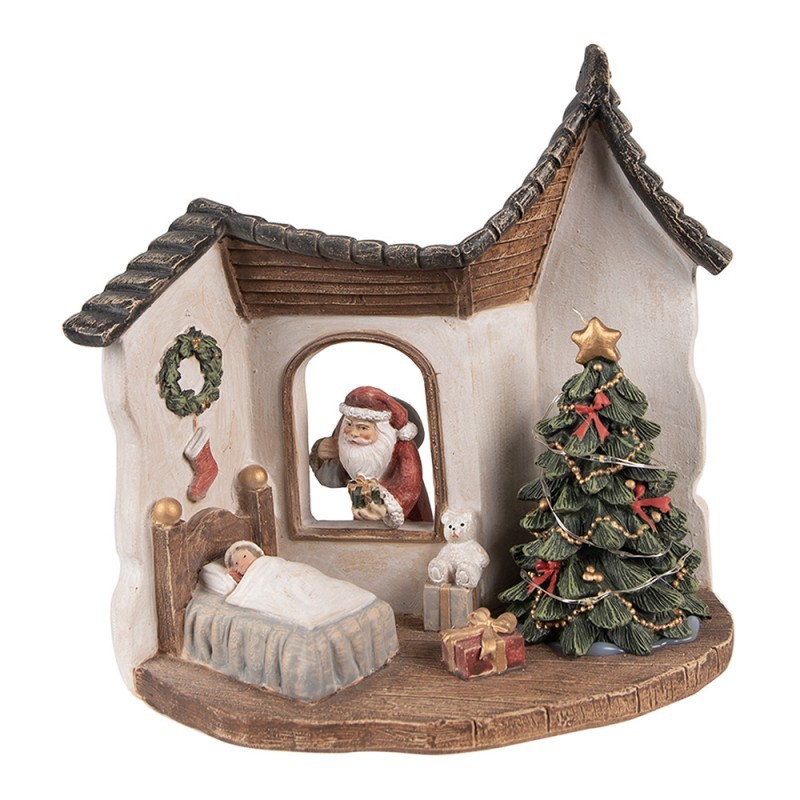 Dekorace Santa v okně do pokoje a stromkem s Led světýlky - 18*11*17 cm 6PR4946