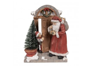 Dekorace Santa u dvěří s pytlem dárků a stromkem s Led světýlky - 18*8*22 cm