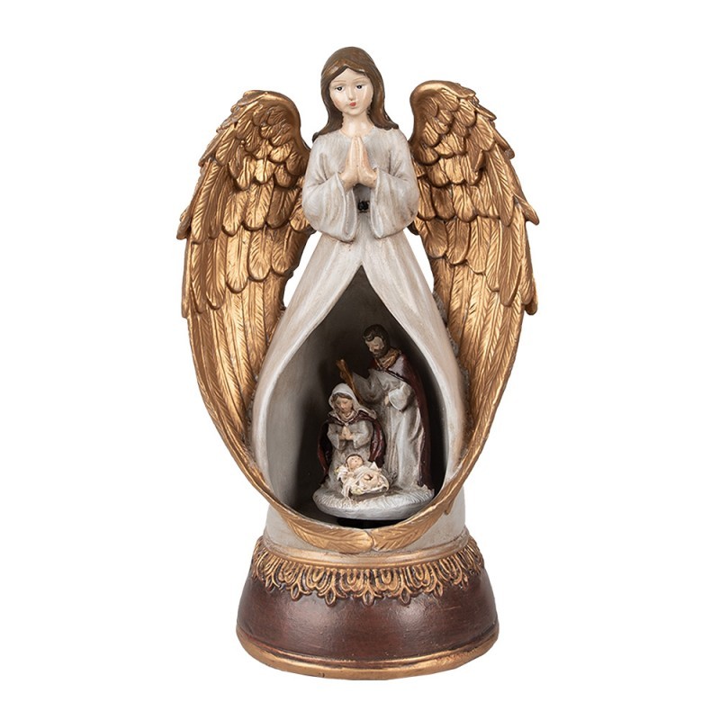 Zlatá vánoční hrací skříňka Anděl s Betlémem uvnitř - 14*11*23 cm Clayre & Eef