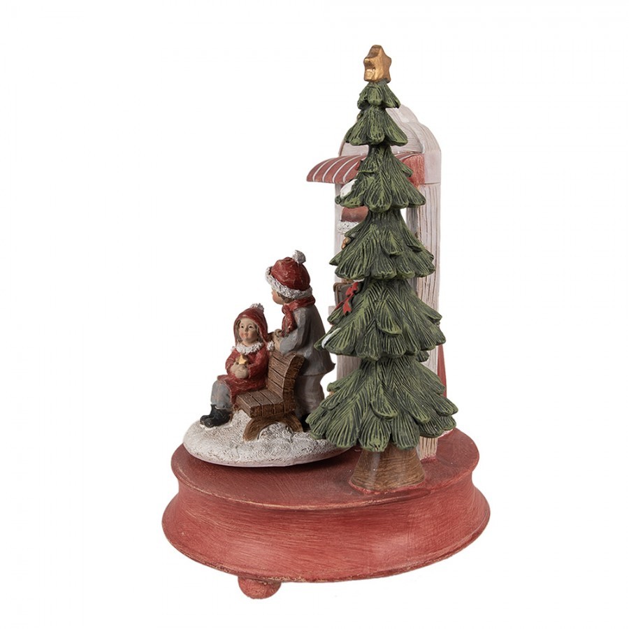 Červená vánoční hrací skříňka Santa s dětmi a stromkem - 14*11*23 cm