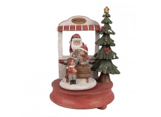 Červená vánoční hrací skříňka Santa s dětmi a stromkem - 14*11*23 cm