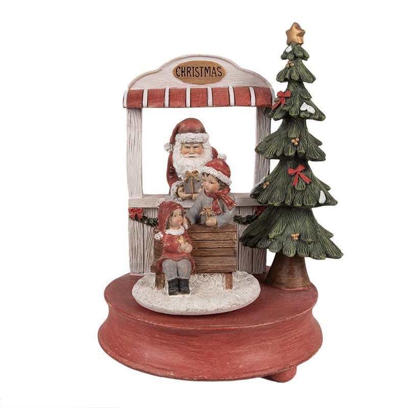 Červená vánoční hrací skříňka Santa s dětmi a stromkem - 14*11*23 cm Clayre & Eef