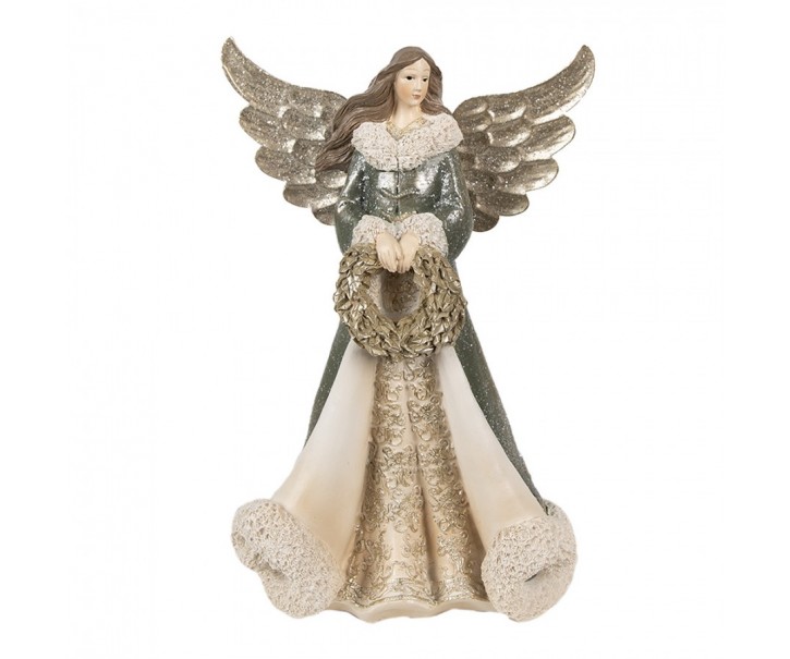 Dekorace socha Anděl s věnečkem a ve zdobných šatech - 15*10*24 cm
