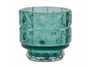 Tyrkysový skleněný svícen Bobbi turquoise - Ø 9*8,5 cm