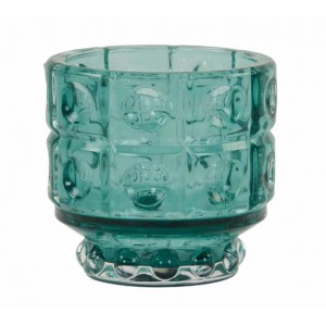 Tyrkysový skleněný svícen Bobbi turquoise - Ø 9*8,5 cm