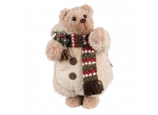 Béžová vánoční dekorace medvěd v sobím overalu - 20*20*38 cm