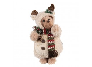 Béžová vánoční dekorace medvěd v sobím overalu - 20*20*38 cm