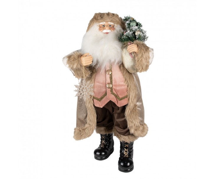 Vánoční dekorace socha Santa v kabátě a se stromkem - 26*16*47cm