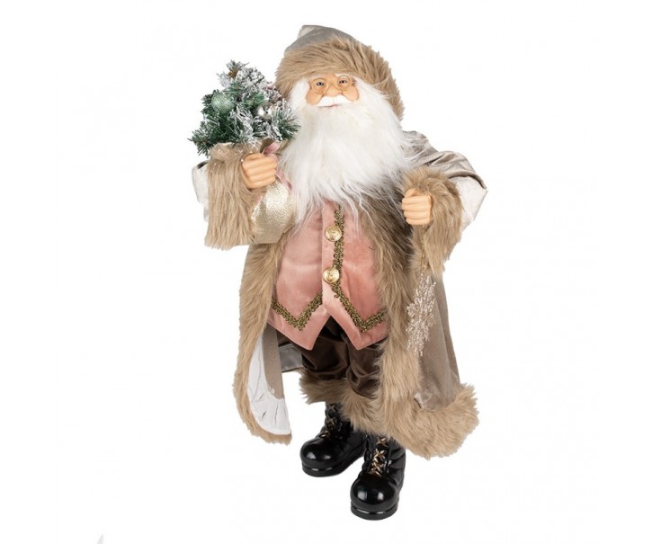 Vánoční dekorace socha Santa v kabátě a se stromkem - 15*10*30 cm