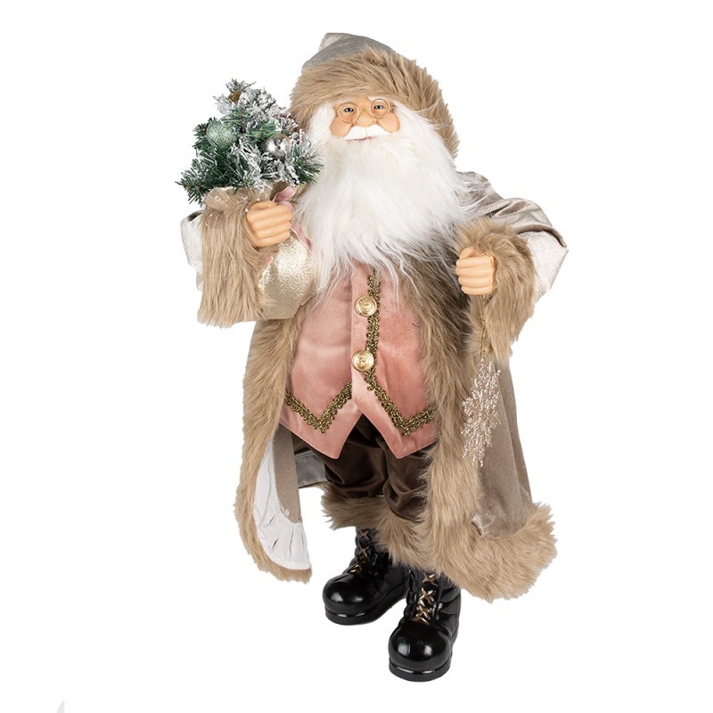 Vánoční dekorace socha Santa v kabátě a se stromkem - 15*10*30 cm Clayre & Eef