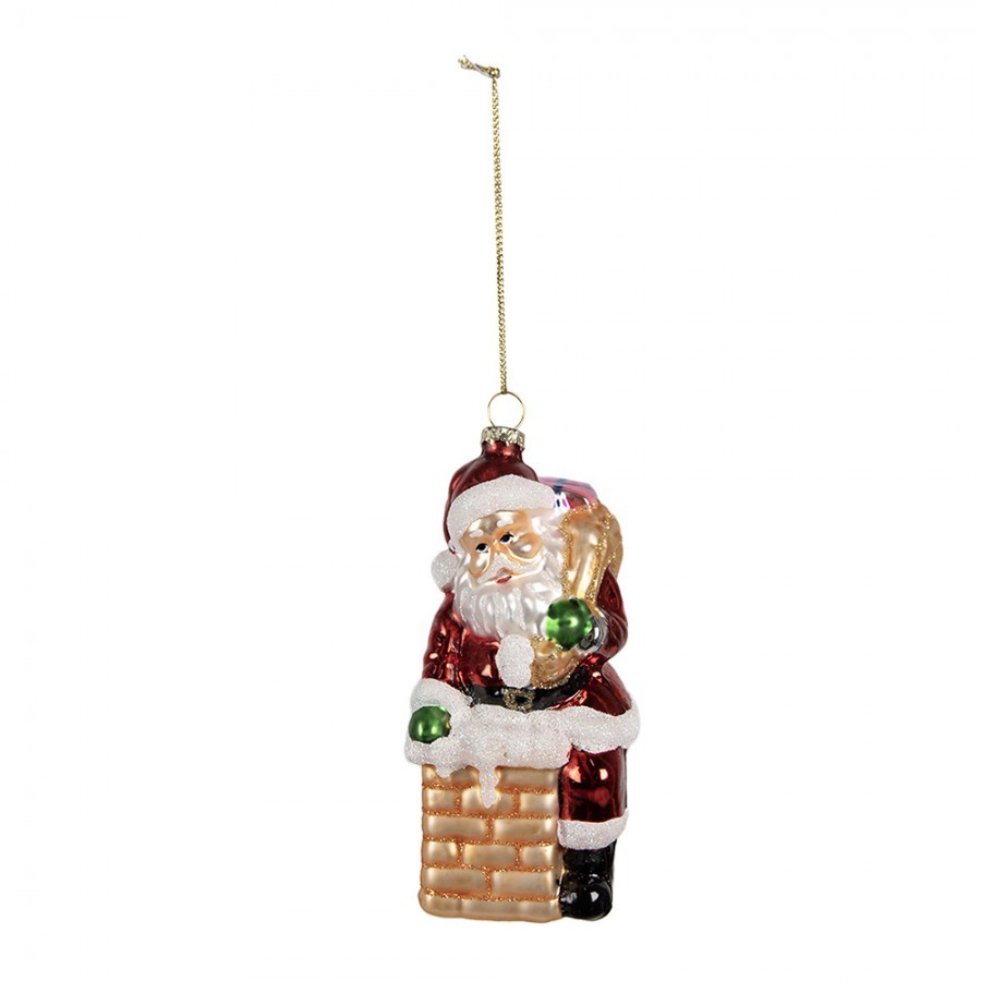 Vánoční skleněná ozdoba Santa u komína - 6*6*12 cm