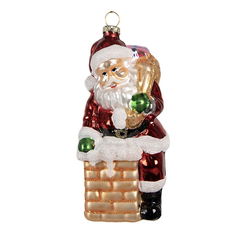 Vánoční skleněná ozdoba Santa u komína - 6*6*12 cm