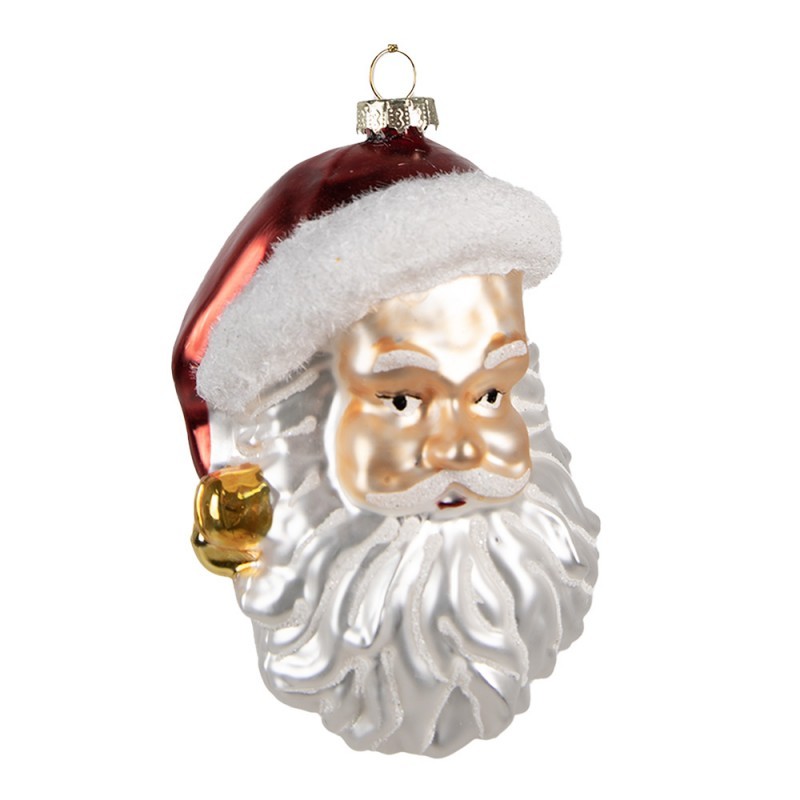 Vánoční skleněná ozdoba hlava Santa - 8*7*12 cm Clayre & Eef