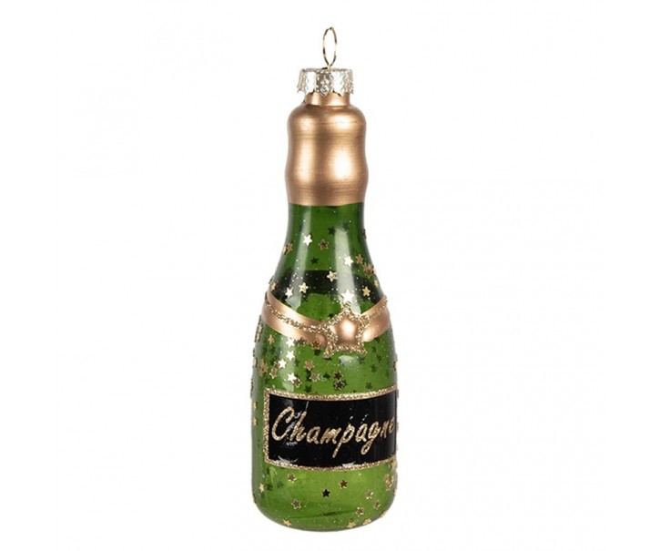 Zelená vánoční skleněná ozdoba láhev šampaňské Champagne - Ø 4*12 cm