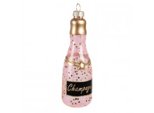 Růžová vánoční skleněná ozdoba láhev šampaňské Champagne - Ø 4*12 cm