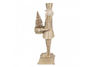 Zlatá antik vánoční dekorace socha Louskáček se stromkem - 10*10*32cm