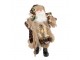 Vánoční dekorace Santa v hnědém kabátě a s holí - 26*16*47 cm