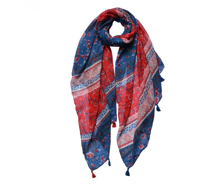 Červenomodrý dámský šátek - 90x180 cm