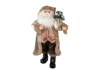 Vánoční dekorace Santa v béžovém kabátě a s vločkou - 37*29*82 cm