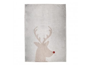 Béžový plyšový pléd s jelenem Deer - 130*170 cm