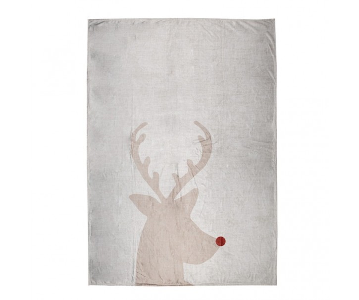 Béžový plyšový pléd s jelenem Deer - 130*170 cm