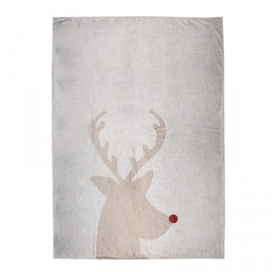Béžový plyšový pléd s jelenem Deer - 130*170 cm