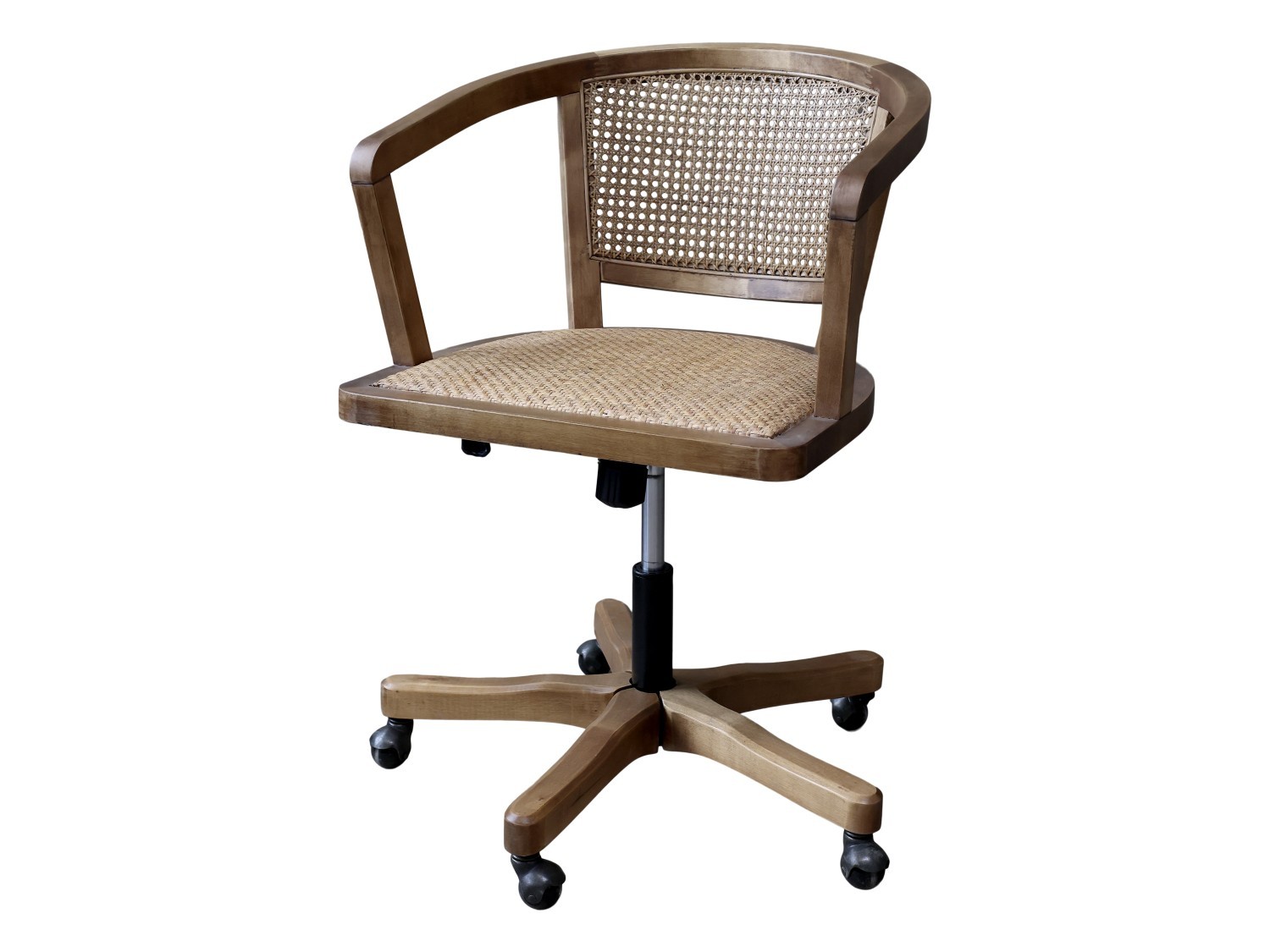 Antik dřevěná židle s výpletem a opěrkami na kolečkách Old French chair - 62*62*92 cm 