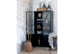 Černá antik kovová skříň / vitrína na kolečkách Isabelle - 76*36*160 cm
