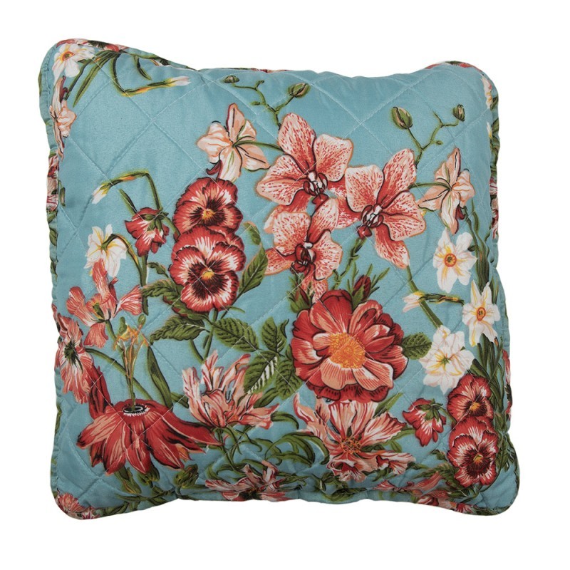 Modrý povlak na polštář s květinovým motivem Flowery - 40*40 cm