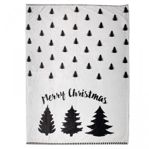 Bílo-černý plyšový pléd se stromky Black&White X-Mas - 130*170 cm