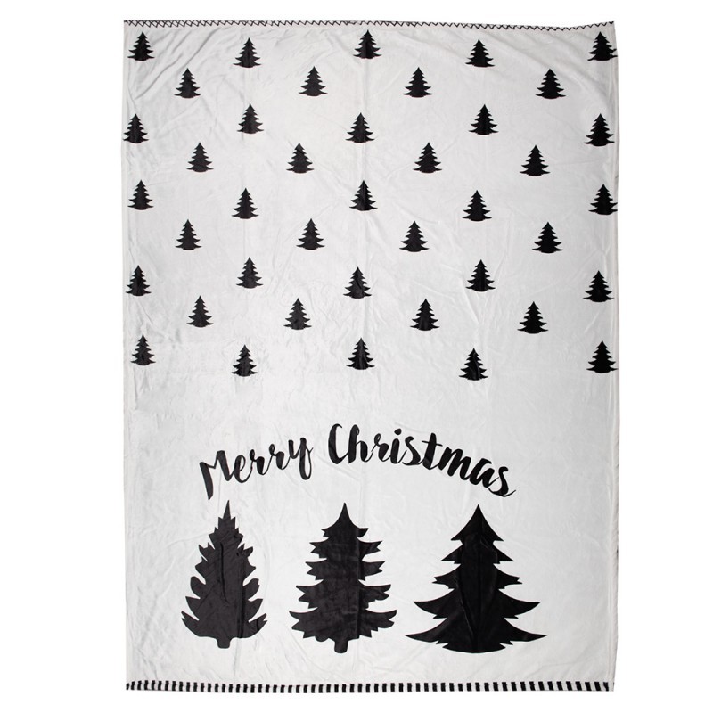 Bílo-černý plyšový pléd se stromky Black&White X-Mas - 130*170 cm