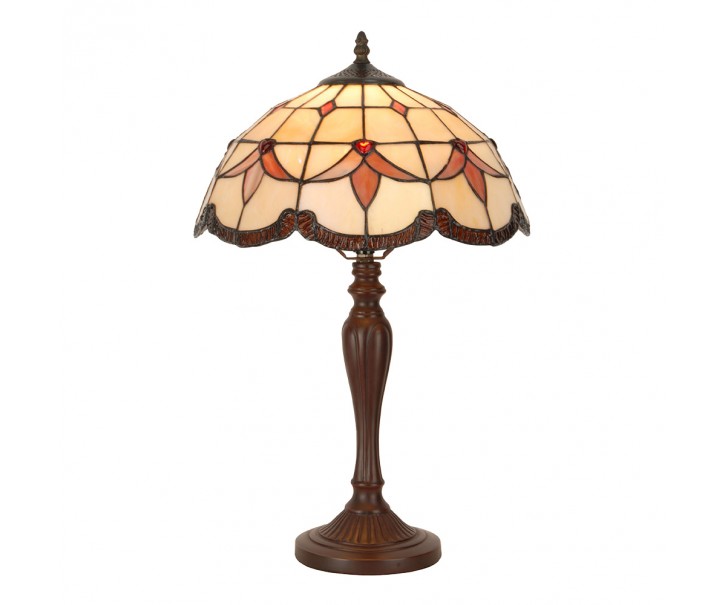 Béžovo-hnědá stolní lampa Tiffany Tralle - Ø 35*53 cm E14/max 2*40W