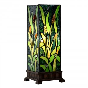 Zelená hranatá stolní lampa Tiffany Squilla - 18*18*45 cm E27/max 1*60W