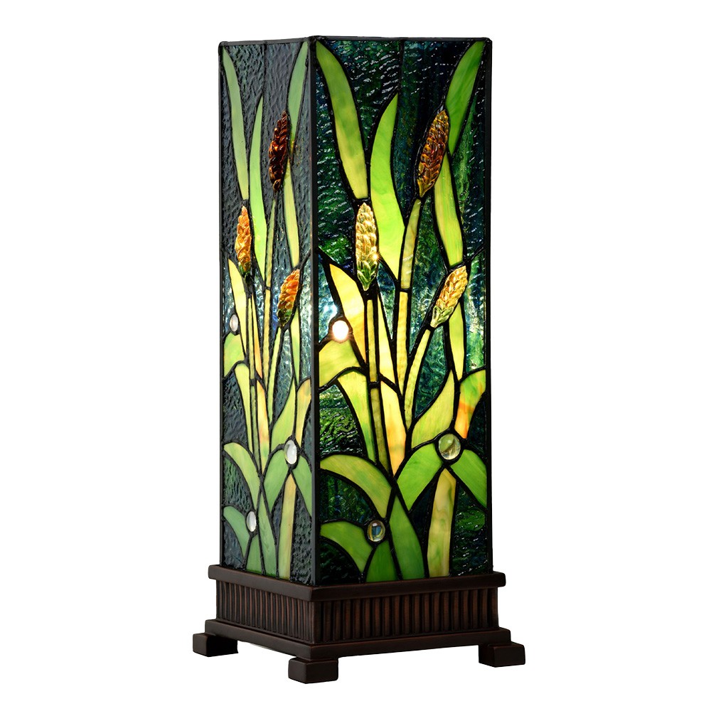 Zelená hranatá stolní lampa Tiffany Squilla - 18*18*45 cm E27/max 1*60W Clayre & Eef