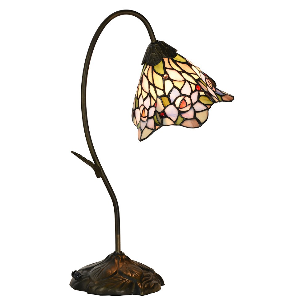 Růžová stolní lampa Tiffany ve tvaru květu Flowé - 27*15*48 cm E14/max 1*40W 5LL-6311