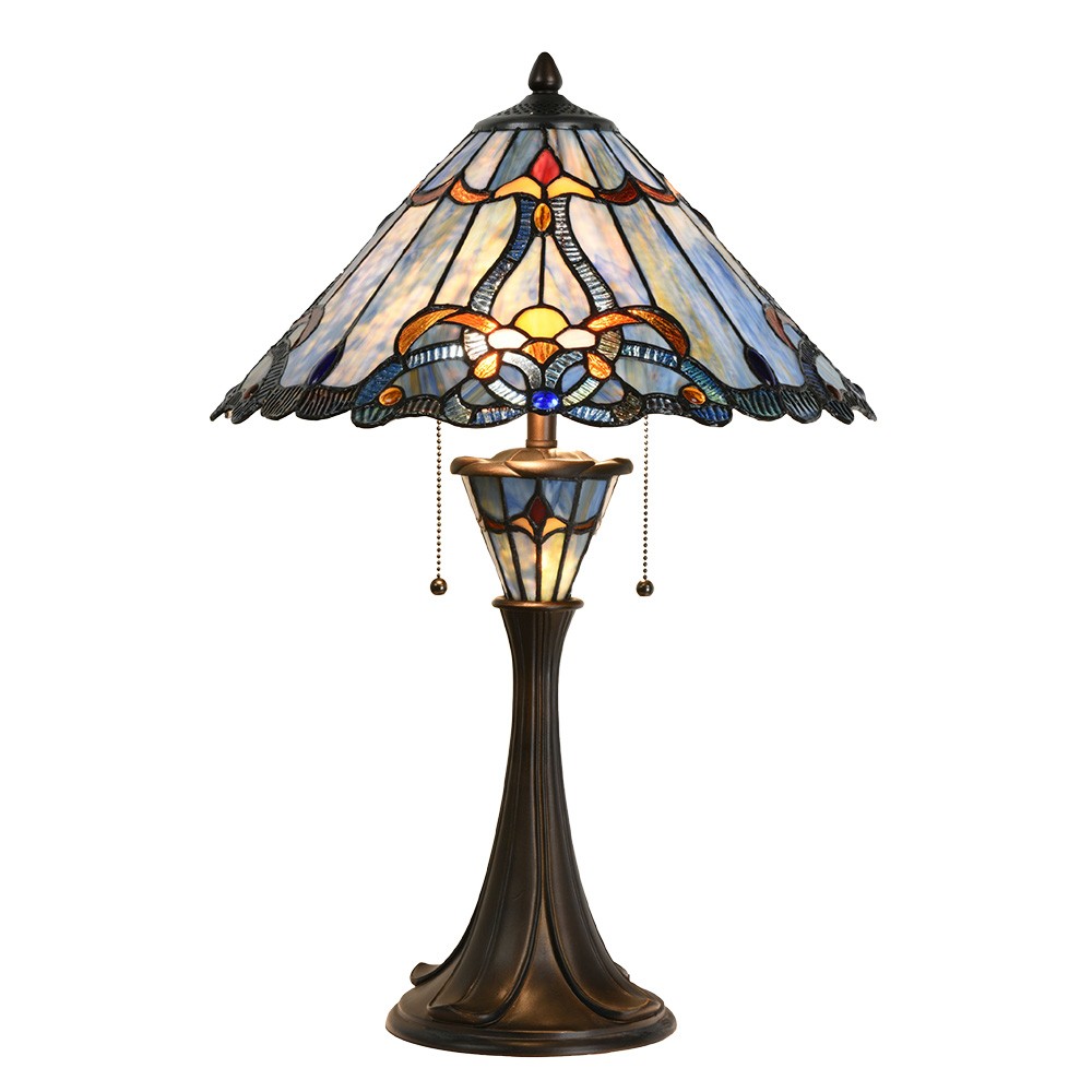 Modrá stolní lampa Tiffany Niebbo - Ø 40*61 cm E27/max 2*60W